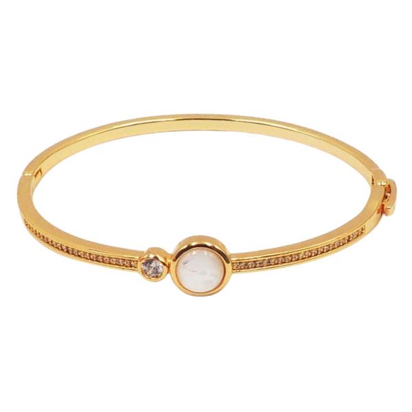 18K MOTHER OF PEARL ROUND CZ PAVE HINGED BRACELET