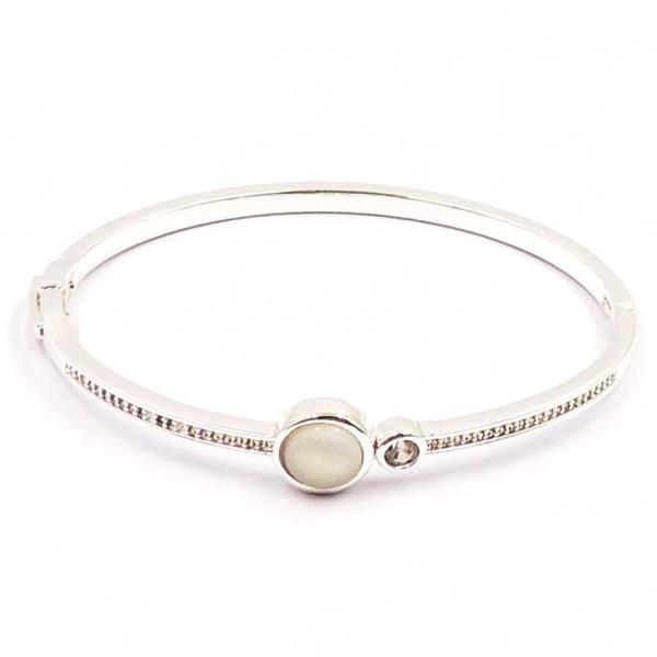 18K MOTHER OF PEARL ROUND CZ PAVE HINGED BRACELET