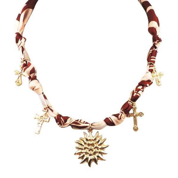 FABRIC SUN AND CROSS CHARM NECKLACE