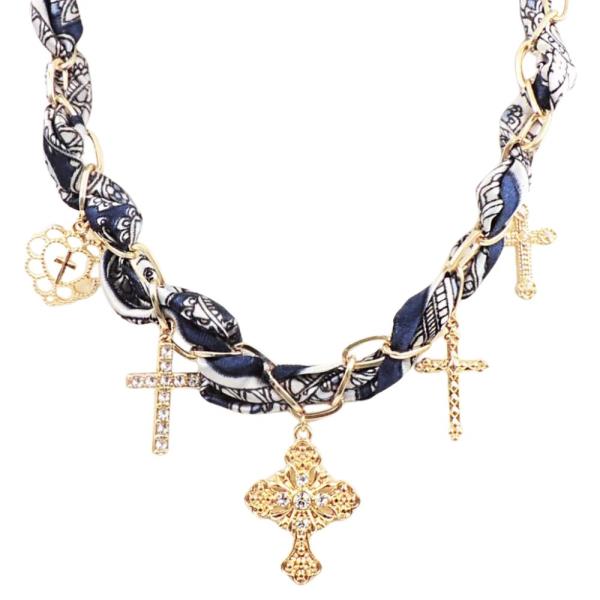 SCARF CHAIN STATEMENT CROSS CHARM NECKLACE