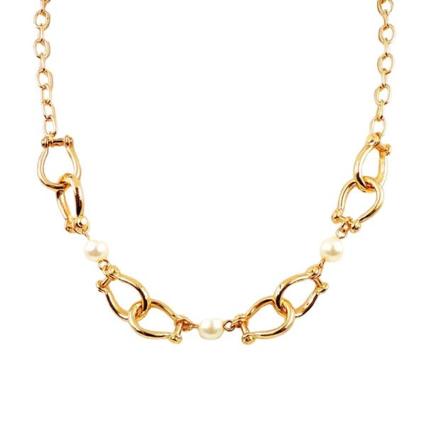 HORSEBIT CHAIN AND PEARL STATEMENT NECKLACE