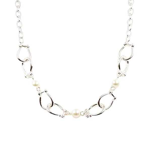 HORSEBIT CHAIN AND PEARL STATEMENT NECKLACE