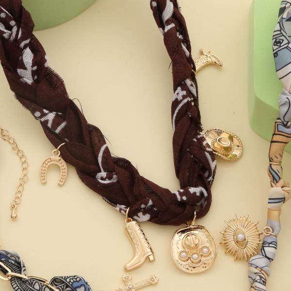 FABRIC WESTERN MULTI CHARM NECKLACE