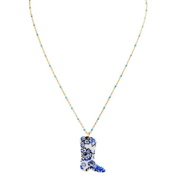 PAINTED CERAMIC BOOT PENDANT NECKLACE