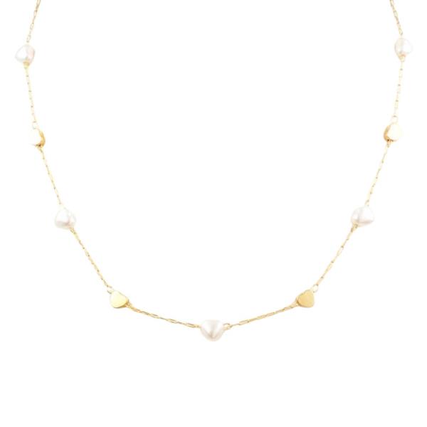 HEART AND PEARL STATION NECKLACE