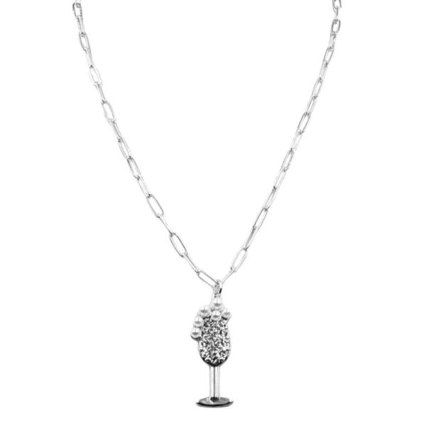 CHAMPAGNE GLASS PENDANT OVAL LINK CHAIN NECKLACE