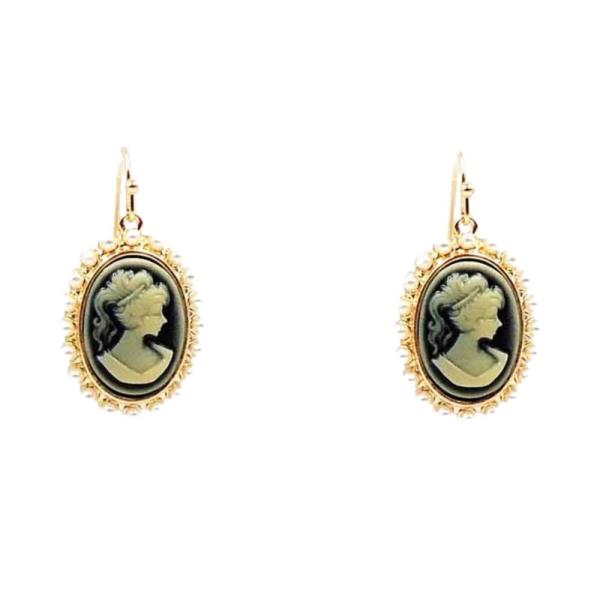 PEARL OUTLINE CAMEO FISH HOOK EARRING
