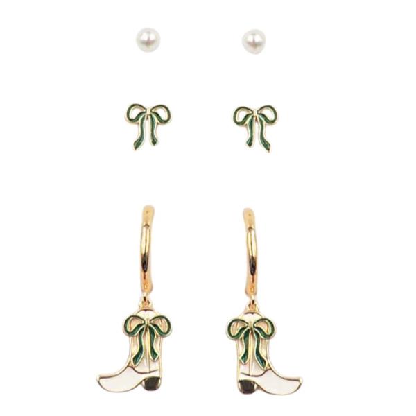 3PCS COWGIRL BOW BOOT EARRING SET