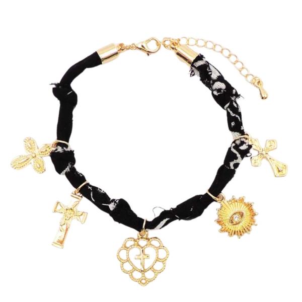 FABRIC CROSS CHARM BRACELET
