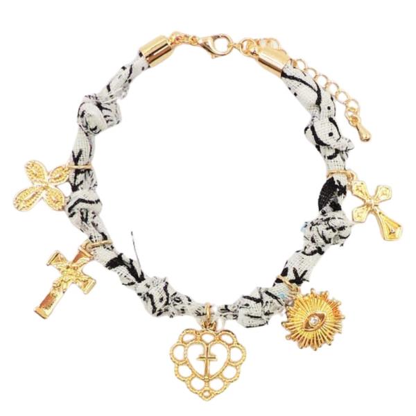 FABRIC CROSS CHARM BRACELET