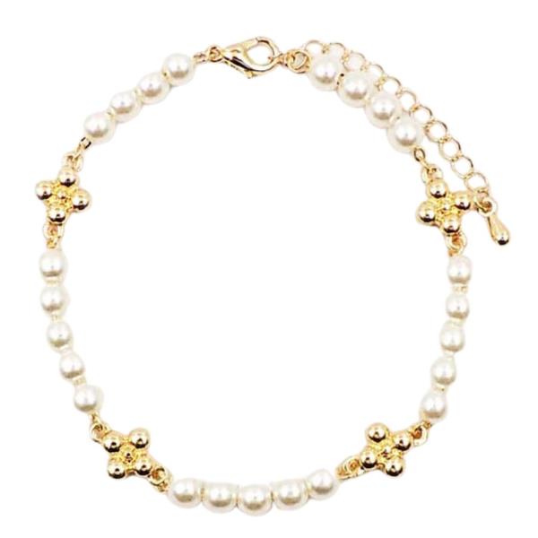 CLOVER STATION PEARL BEAD BRACELET