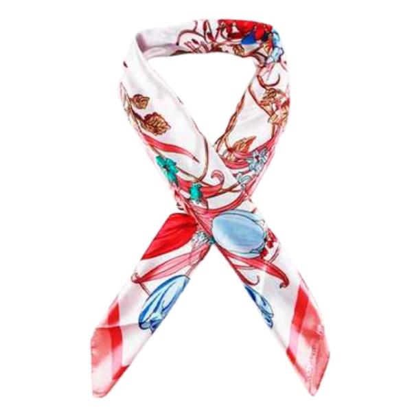 FLOWER PATTERN SILKY BANDANA SQUARE NECK SCARF