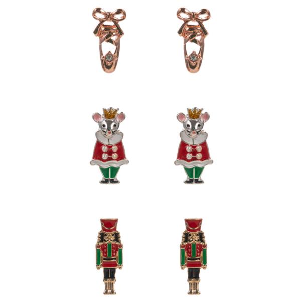 THE NUTCRACKER BALLET SHAPED ENAMEL 3SET HYPOALLERGENIC EARRING