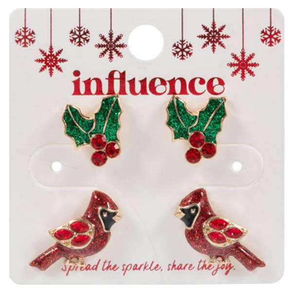 CARDINAL W/ HOLLY LEAF 2 SET HYPOALLERGENIC TITANIUM EARRING