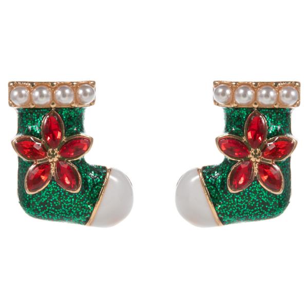 CHRISTMAS SOCKS SHAPED ENAMEL HYPOALLERGENIC EARRING