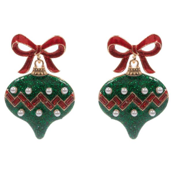 ENAMELED BOW W/  ENAMELED ORNAMENTS HYPOALLERGENIC EARRING