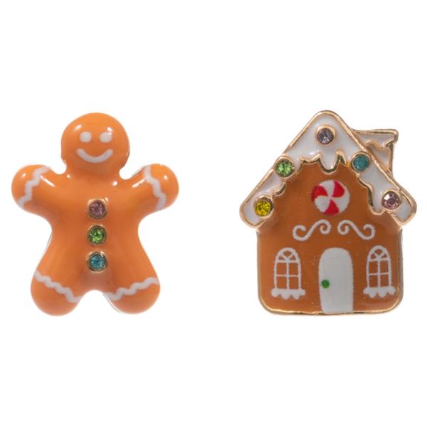 GINGERBREAD MAN AND COOKIE HOUSE ENAMELED EARRING