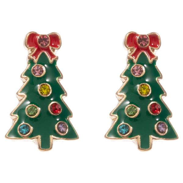 CHRISTMAS TREE SHAPED ENAMEL W/ STONES EARRING
