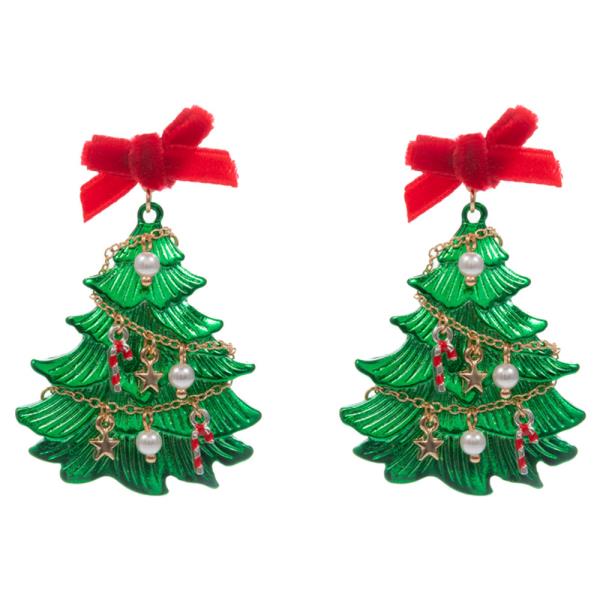 CHRISTMAS TREE SHAPED COLOR COATED METAL CASTING EARRING