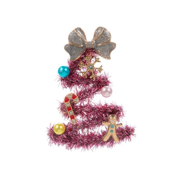 CHRISTMAS TREE SHAPED METALIC THREAD W/ ORNAMENT BROOCH