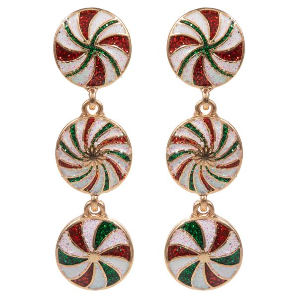 CHRISTMAS PEPPERMINT CANDY SHAPED ENAMEL HYPOALLE EARRING