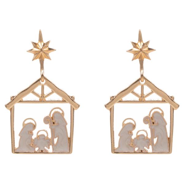 NATIVITY SCENE SHAPED PEARLIZED ENAMEL EARRING