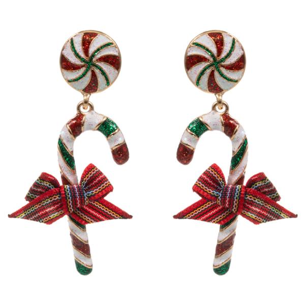 CANDY CANE SHAPED ENAMEL WITH RIBBON HYPOALLERGENIC EARRING