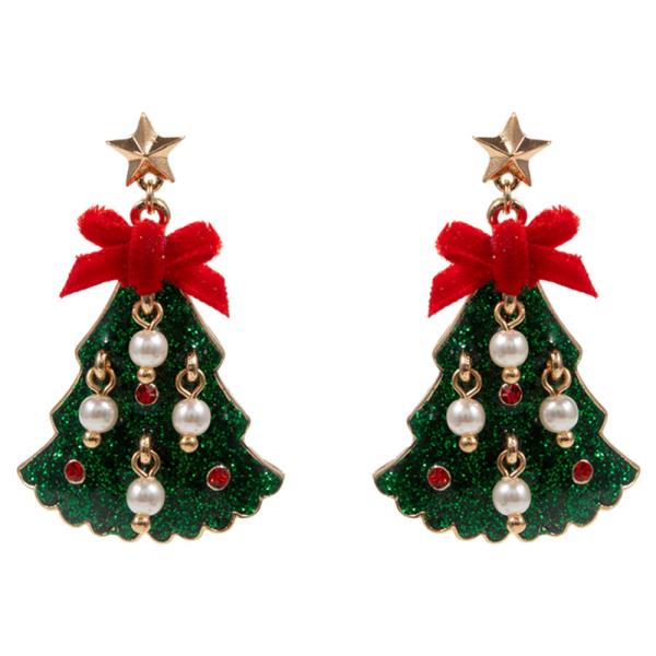 CHRISTMAS TREE SHAPED ENAMEL WITH PEARLS HYPOALLERGENIC EARRING