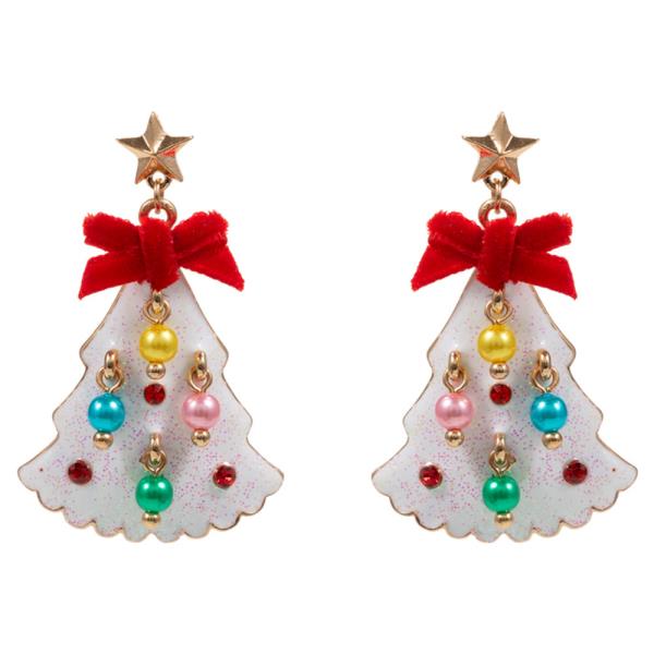 CHRISTMAS TREE SHAPED ENAMEL WITH PEARLS HYPOALLERGENIC EARRING