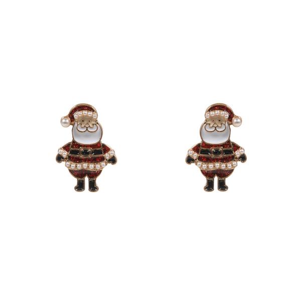 SANTA CLAUS SHAPED ENAMEL W/ PEARLS HYPOALLERGENIC EARRING