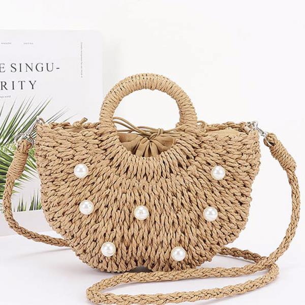 PEARL EMBELLISHED STRAW TOTE BAG
