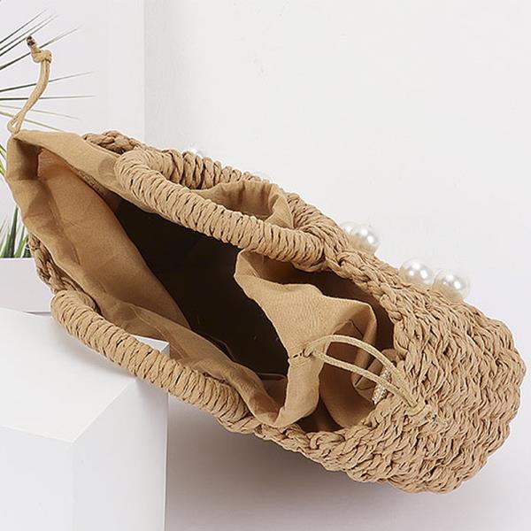 PEARL EMBELLISHED STRAW TOTE BAG