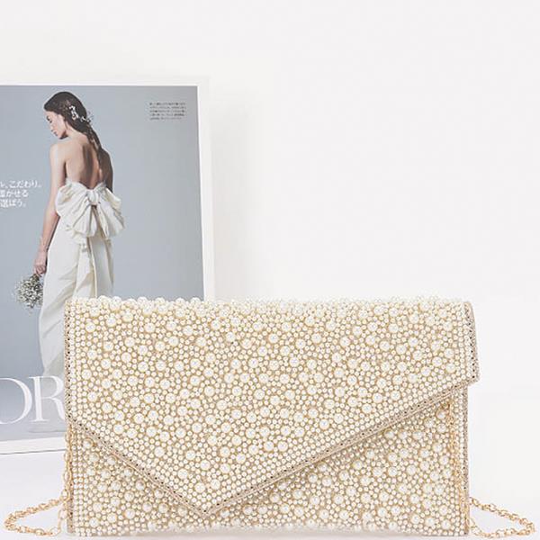 PEARL EMBELLISHED ENVELOPE CLUTCH BAG