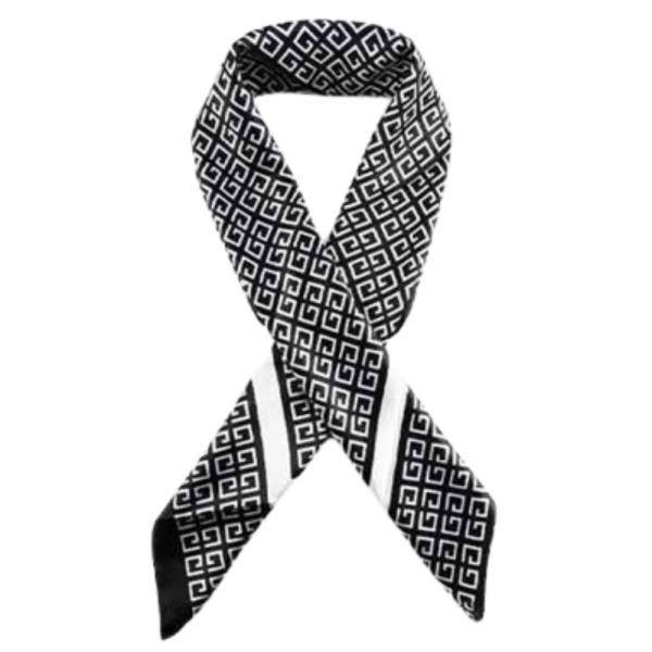 GREEK KEY PATTERN SILK TWILL BANDANA SQUARE NECK SCARF
