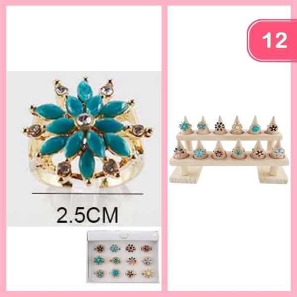RHINESTONE STONE RINGS (12 UNITS)
