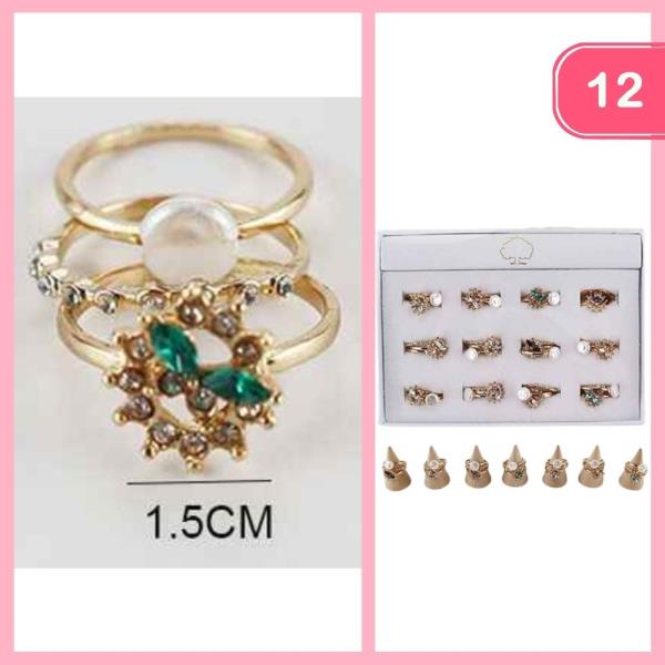 STACKABLE RHINESTONE PEARL RINGS (12 UNITS)