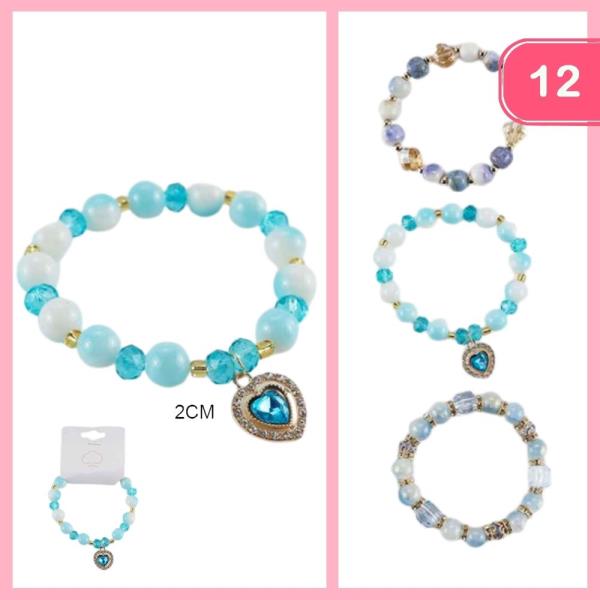 HEART CHARM BEADED BRACELET (12 UNITS)