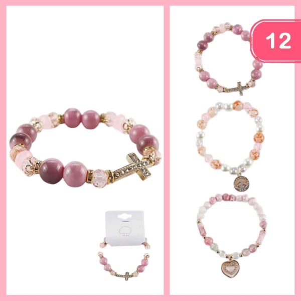 RHINESTONE CHARM PENDANT BEADED BRACELET (12 UNITS)