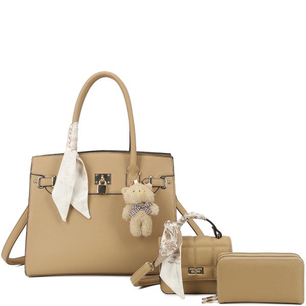 3IN1 TEXTURE CHIC HANDLE SATCHEL W MINI BAG AND WALLET SET