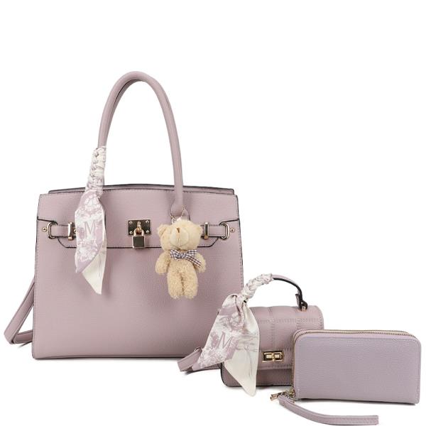 3IN1 TEXTURE CHIC HANDLE SATCHEL W MINI BAG AND WALLET SET