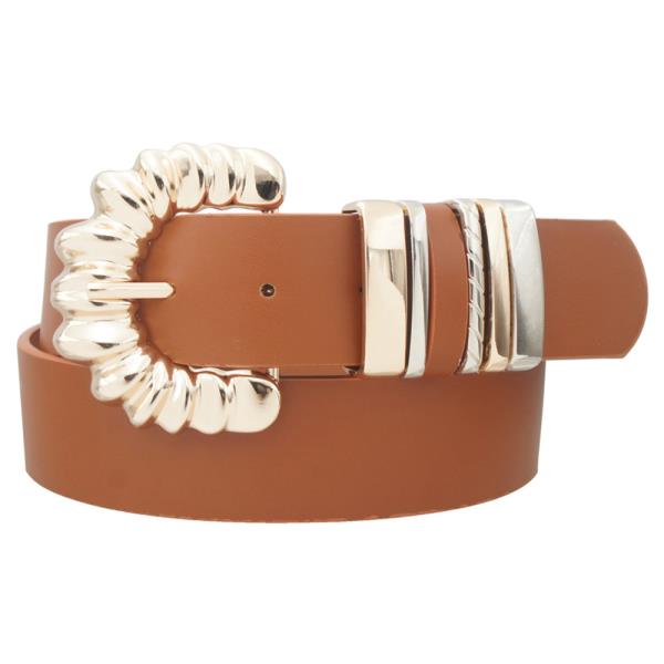 PLUS RIPPLED HALF MOON BUCKLE WITH 2TONE METAL LOOP BELT