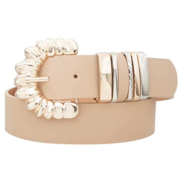 RIPPLED HALF MOON BUCKLE WITH 2TONE METAL LOOP BELT