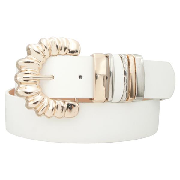 RIPPLED HALF MOON BUCKLE WITH 2TONE METAL LOOP BELT