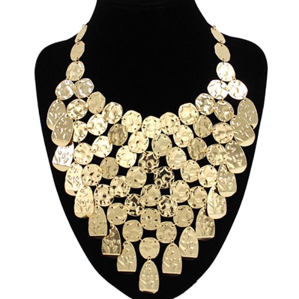 HAMMERED METAL DISC LINK BIB NECKLACE