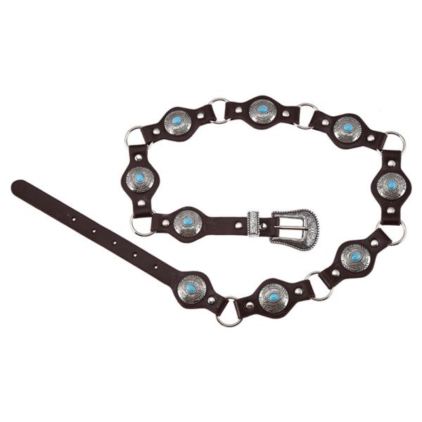 FAUX LEATHER TURQUOISE CONCHO METAL LINK WESTERN STYLE BUCKLE BELT