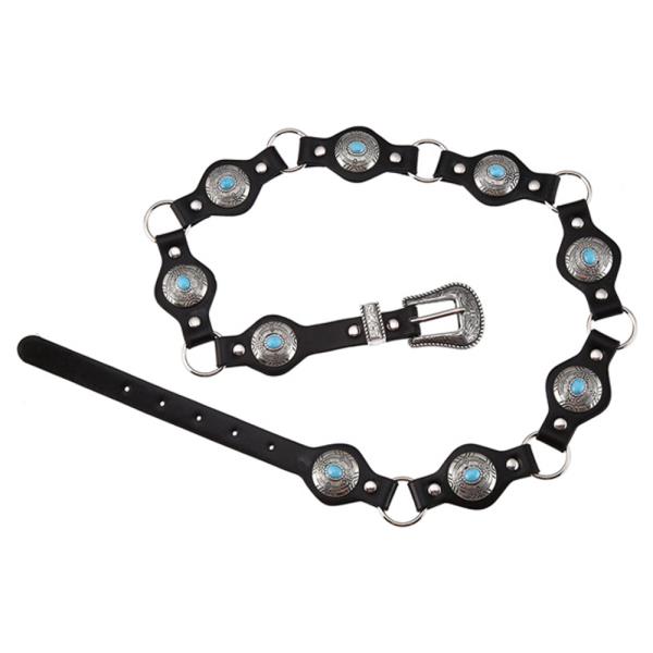FAUX LEATHER TURQUOISE CONCHO METAL LINK WESTERN STYLE BUCKLE BELT