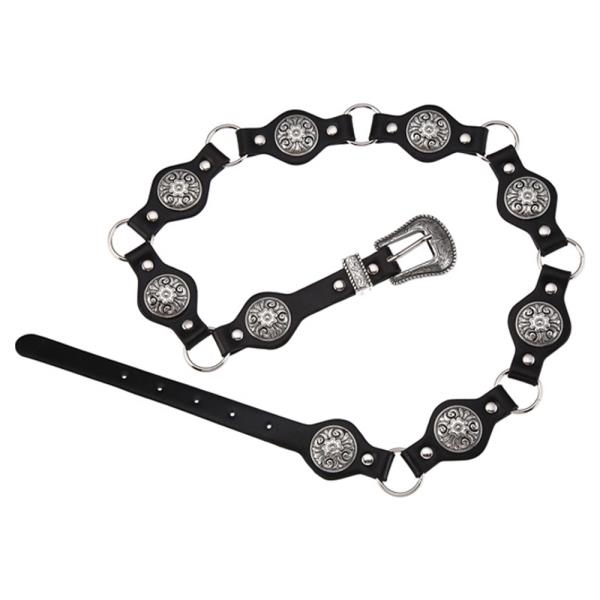 FAUX LEATHER ROUND CONCHO METAL LINK WESTERN STYLE BUCKLE BELT