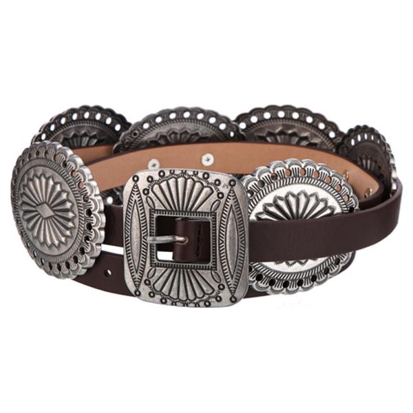 ENGRAVED METAL CONCHO DETAIL WESTERN BELT