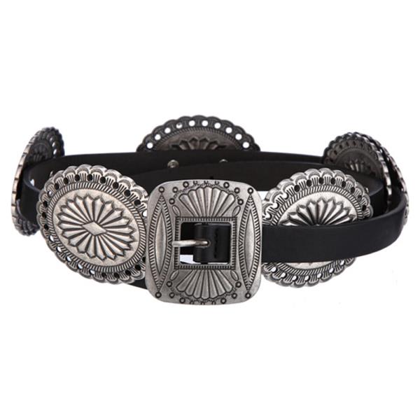 ENGRAVED METAL CONCHO DETAIL WESTERN BELT