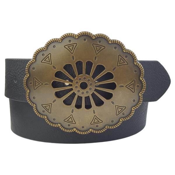 UNIQUE DESIGN WITH SCALLOPED FLORAL EDGE AND DAISY FLORAL CUT OUT IN THE MIDDLE MATCHING WITH SOLID BELT